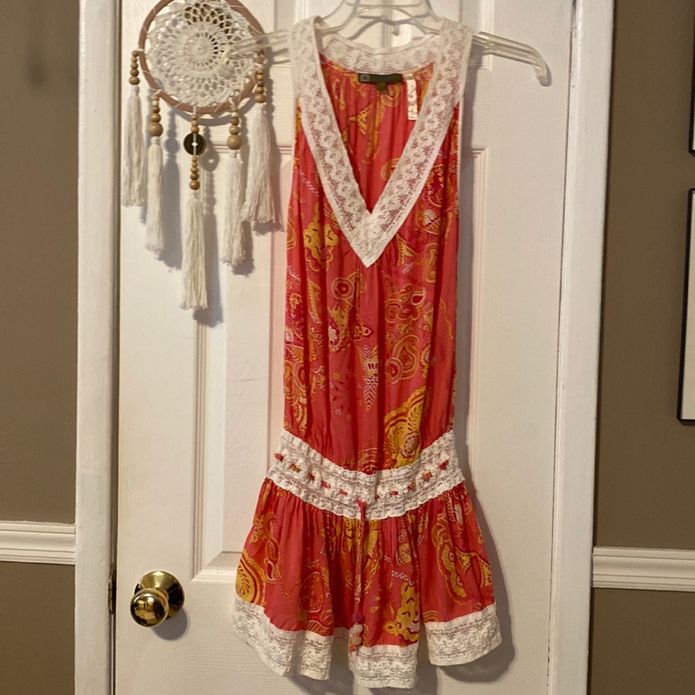 Poupette coral and white multi color beach coverup
